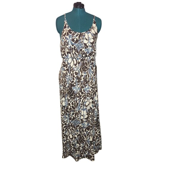 LOFT Women PL Maxi Lined Sundress Sleeveless Blue White Boho Beach Cottagecore - Picture 1 of 6